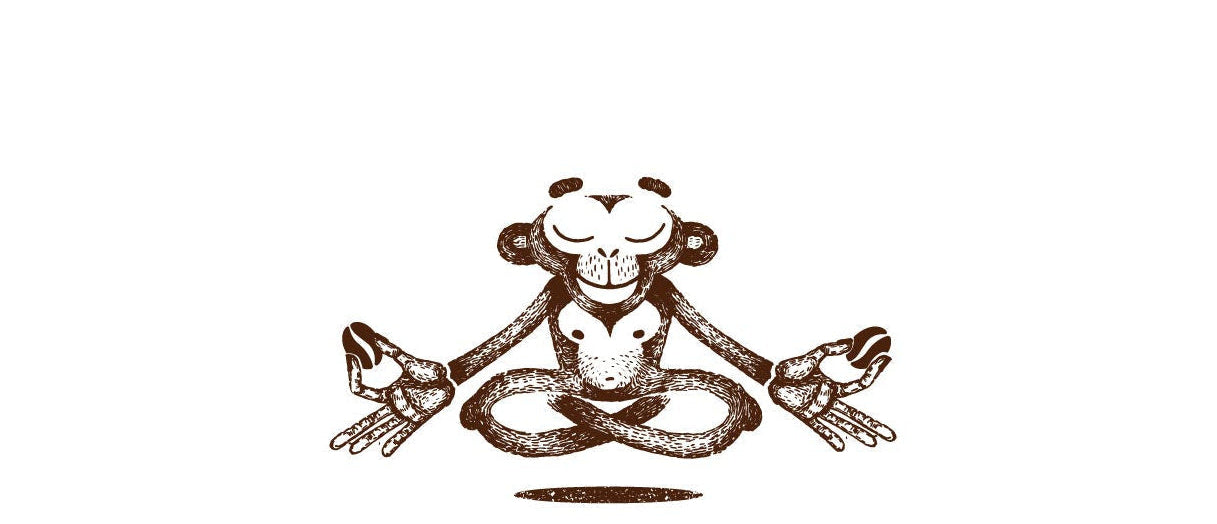 Mindful Roast Logo brown monkey illustration in a meditative pose on a white background