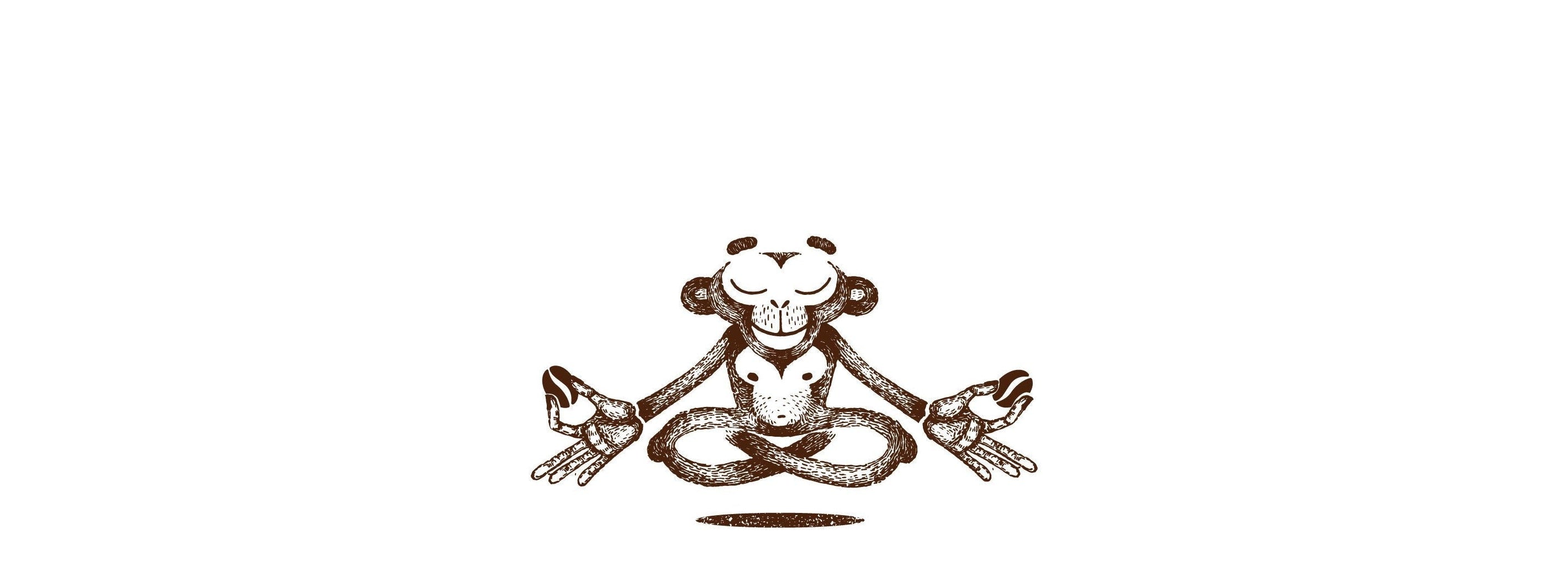 Mindful Roast Logo brown monkey illustration in a meditative pose on a white background